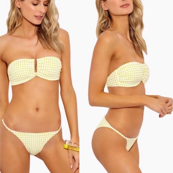 NWT ONIA Rochelle Bikini Bottom Gingham Print Citrus Yellow Size Small - Picture 7 of 7